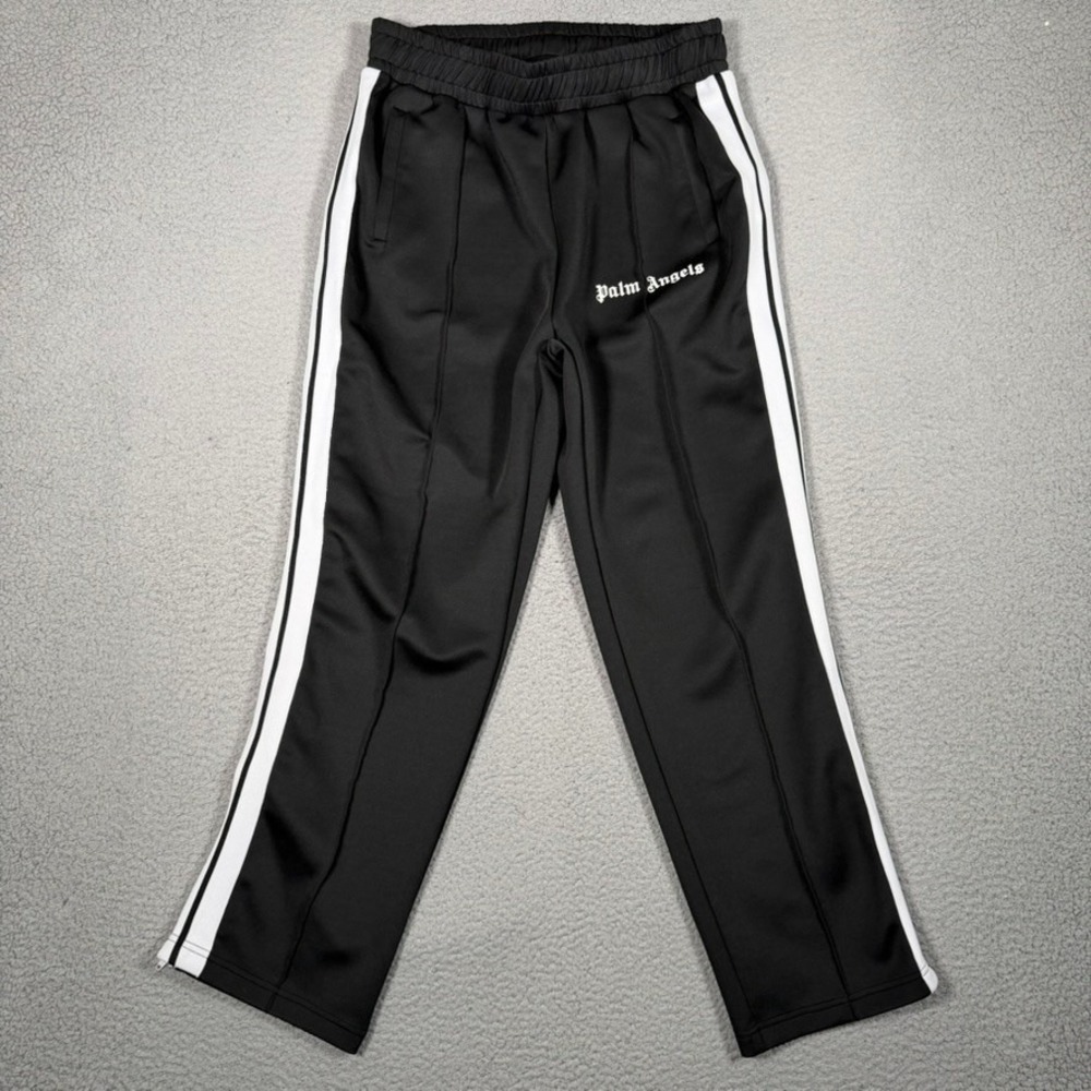 Palm Angels Track Pants Mens Medium Black Side Stripe Streetwear Ankle Zip Logo
